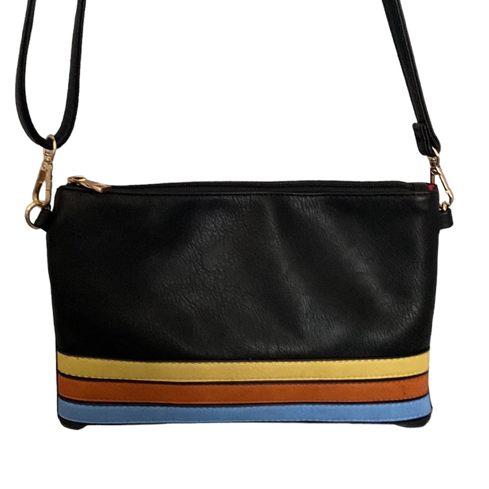 Black crossbody with stripes adjustable strap